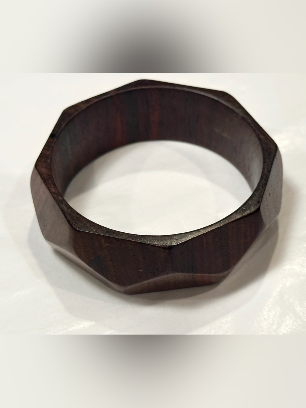 Faceted Dark Wood Bangle Bracelet Geometric Chunky Boho
